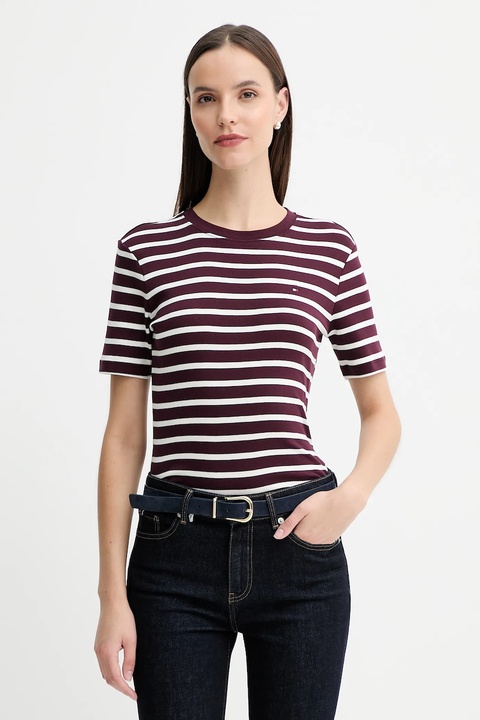 Tommy Hilfiger t-shirt bawełniany damski kolor bordowy WW0WW40587 - zdjęcie produktu nr 1