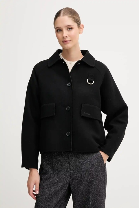 Barbour kurtka z wełną LEONIE kolor czarny przejściowa oversize LOS0077 - zdjęcie produktu nr 1