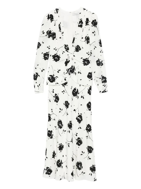 Alessandra Rich rose-print button-detail midi dress - White - zdjęcie produktu nr 1
