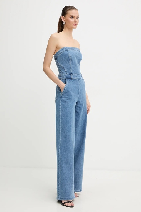 Guess kombinezon jeansowy DONNA kolor granatowy z dekoltem okrągłym W5BD1F D4LU0 - zdjęcie produktu nr 2