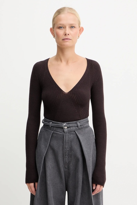 Twinset sweter wełniany damski kolor brązowy lekki 252TT3110 - zdjęcie produktu nr 1