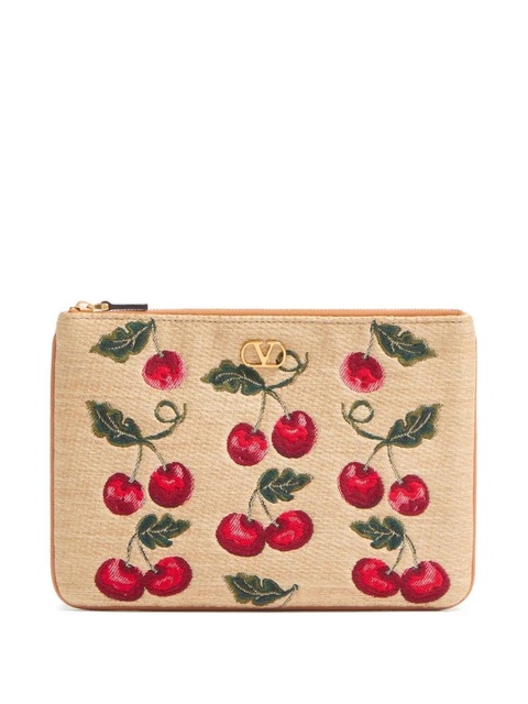 Valentino Garavani VLogo Signature Cherryfic-print clutch bag - Neutrals - zdjęcie produktu nr 1