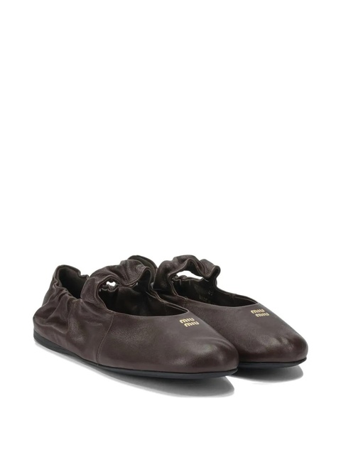 Miu Miu logo-stamp gathered ballet flats - Brown - zdjęcie produktu nr 2