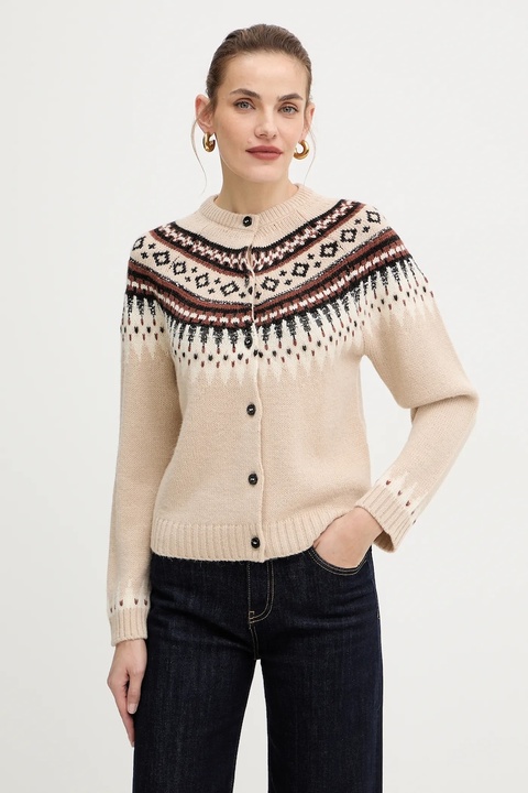 Weekend Max Mara kardigan z dodatkiem wełny CABIRIA damski kolor beżowy 2525346033600 - zdjęcie produktu nr 2