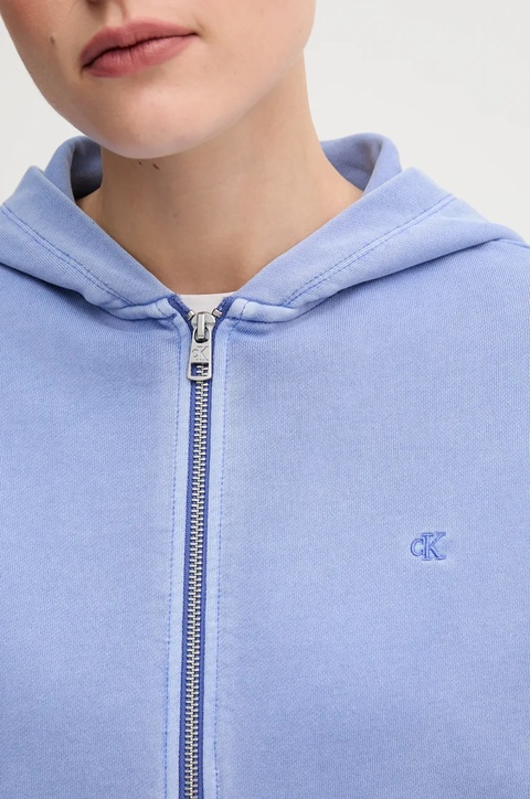 Calvin Klein Jeans bluza bawełniana damska kolor fioletowy z kapturem z aplikacją J20J225523 - zdjęcie produktu nr 2