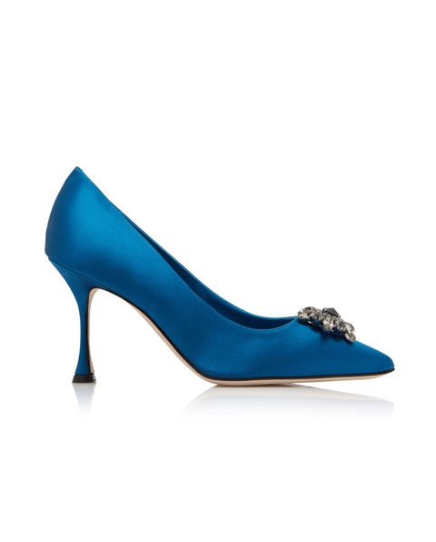 MANOLO BLAHNIK - Niebieskie satynowe szpilki Cassina 9 cm - zdjęcie produktu nr 2