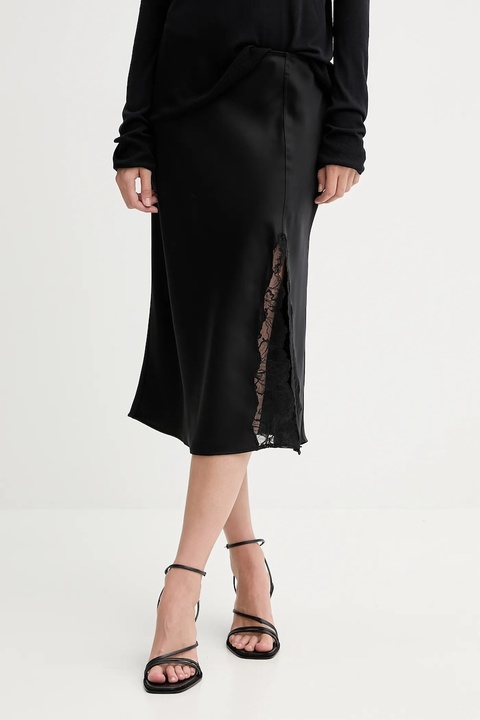 Calvin Klein spódnica kolor czarny midi rozkloszowana LV044C672G - zdjęcie produktu nr 1