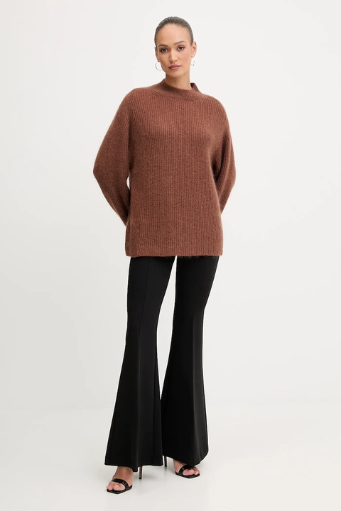 Pinko sweter z domieszką wełny damski kolor brązowy z półgolfem 105563 A2S5 - zdjęcie produktu nr 2