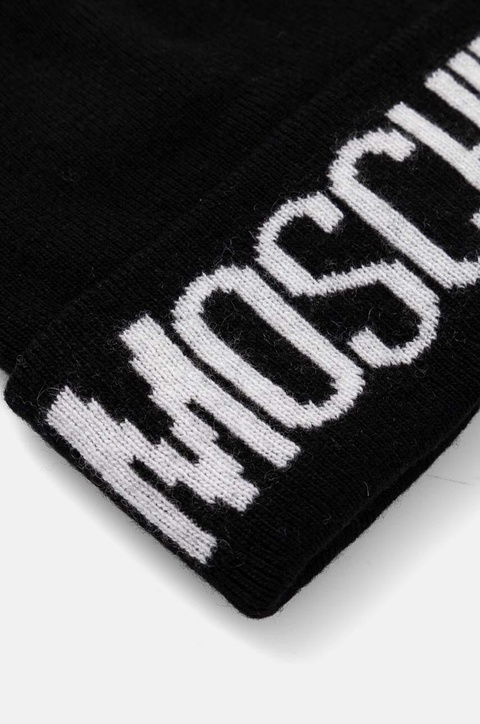 Moschino czapka z domieszką wełny kolor czarny z grubej dzianiny M5672 60102 - zdjęcie produktu nr 2
