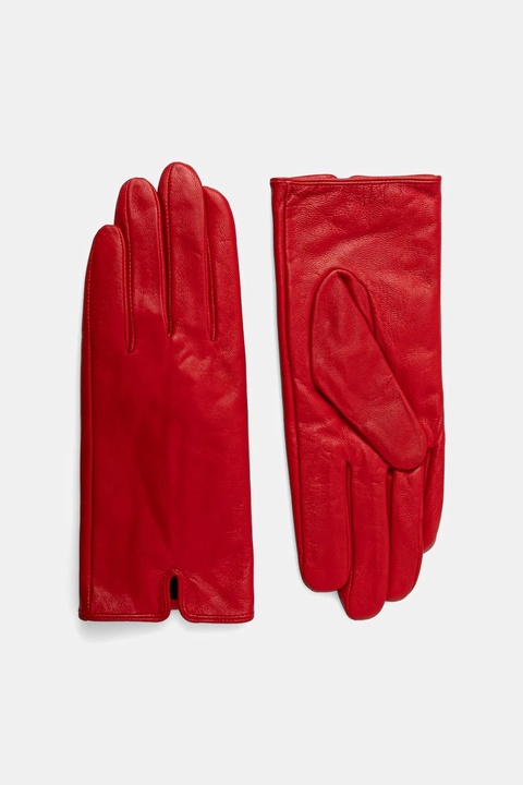 Answear.LAB rękawiczki skórzane damskie kolor czerwony - zdjęcie produktu nr 1