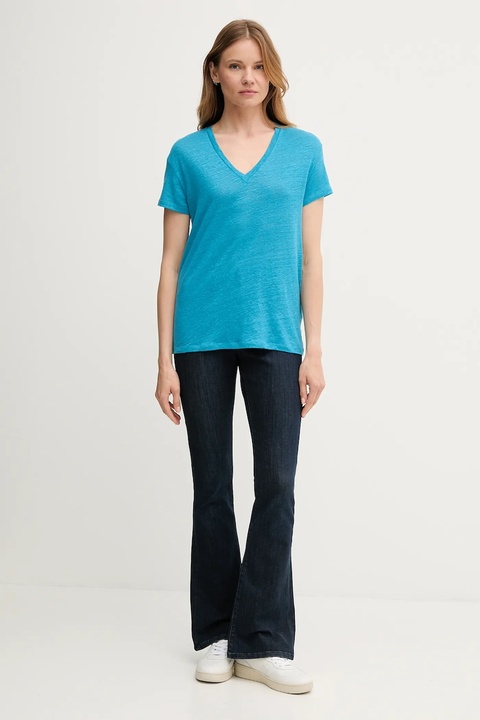 United Colors of Benetton t-shirt lniany damski kolor niebieski 37UJD401Q - zdjęcie produktu nr 2