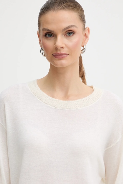 Armani Exchange sweter wełniany damski kolor beżowy lekki XW000772 AF16602 - zdjęcie produktu nr 2