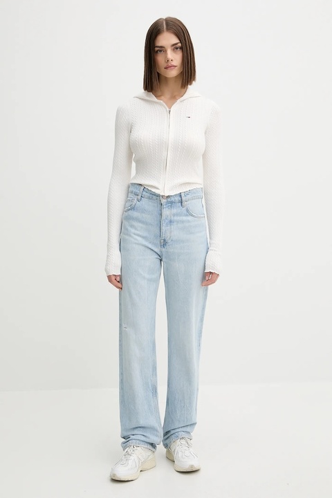 Tommy Jeans kardigan damski kolor biały lekki DW0DW21673 - zdjęcie produktu nr 1