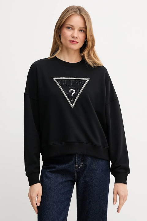 Guess bluza bawełniana RACHELE damska kolor czarny z aplikacją W5YQ04 KC8I0 - zdjęcie produktu nr 1
