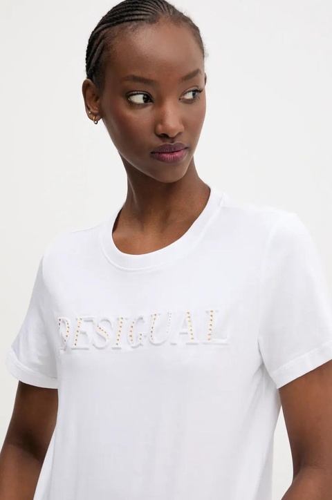 Desigual t-shirt bawełniany BRANDY damski kolor biały 25SWTK17 - zdjęcie produktu nr 2