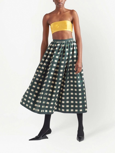 Prada gingham-print flared skirt - Green - zdjęcie produktu nr 2