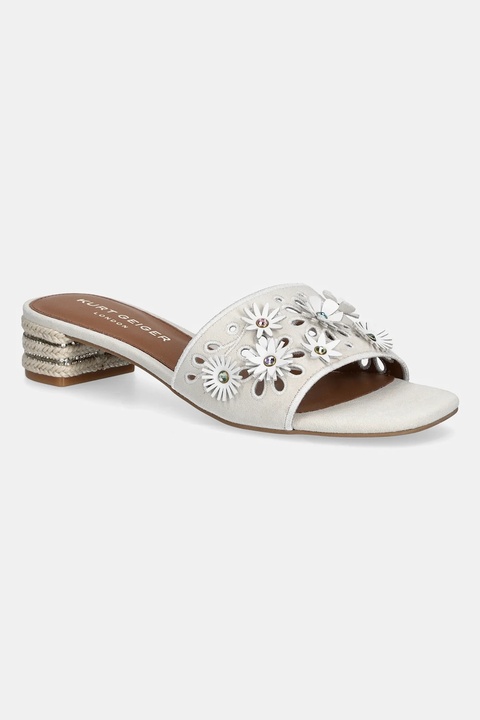 Kurt Geiger London klapki zamszowe Flower Low Sandal damskie kolor szary na słupku 4493544209 - zdjęcie produktu nr 1