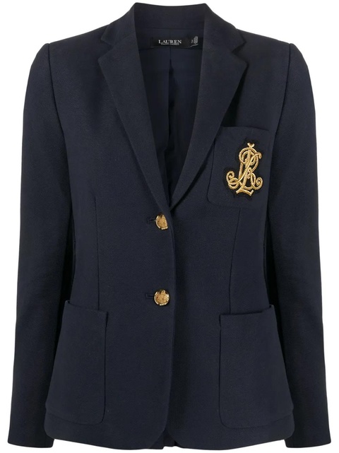 Lauren Ralph Lauren embroidered-logo single-breasted blazer - Blue - zdjęcie produktu nr 1