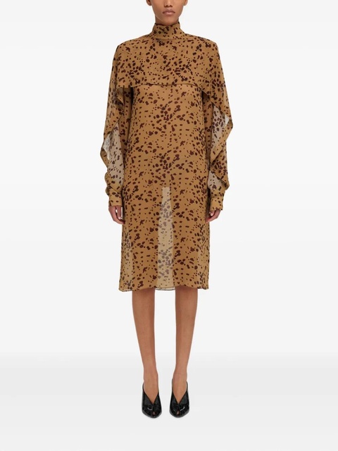 Ferragamo orchid-print cape midi dress - Brown - zdjęcie produktu nr 2