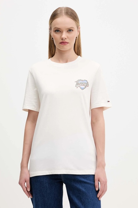 Tommy Jeans t-shirt bawełniany damski kolor beżowy DW0DW21524 - zdjęcie produktu nr 1