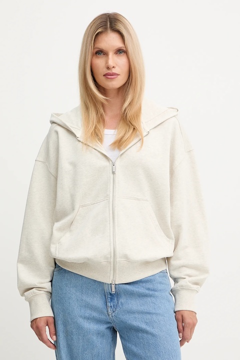 Calvin Klein bluza bawełniana damska kolor beżowy z kapturem gładka LV044C211G - zdjęcie produktu nr 1
