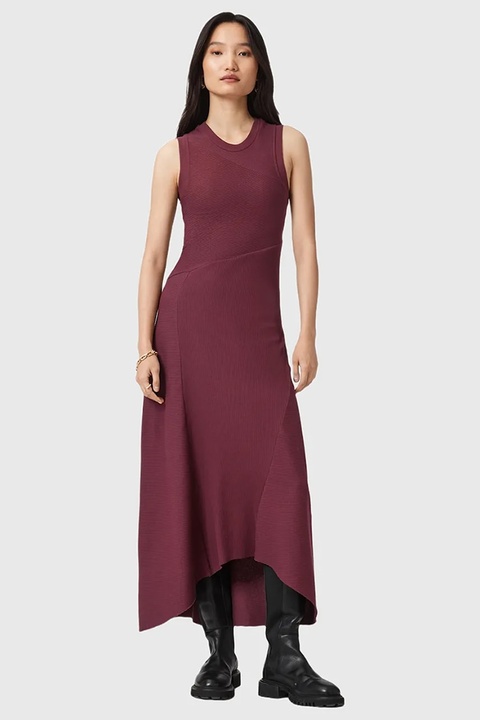 AllSaints sukienka GIA kolor bordowy maxi rozkloszowana W073DD - zdjęcie produktu nr 1