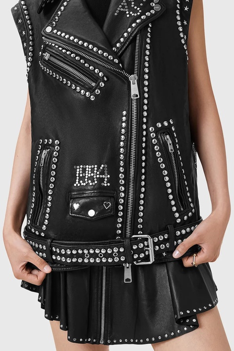 AllSaints bezrękawnik skórzany BILLIE kolor czarny przejściowa oversize W051LC - zdjęcie produktu nr 2