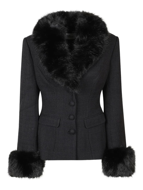Self-Portrait fur-trimmed tweed jacket - Black - zdjęcie produktu nr 1