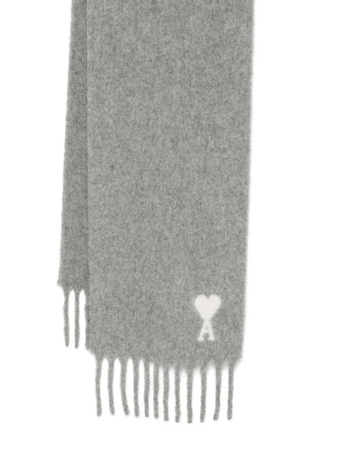 AMI Paris heart-logo fringed scarf - Grey - zdjęcie produktu nr 2