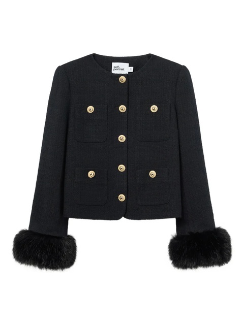 Self-Portrait faux fur-cuff buttoned jacket - Black - zdjęcie produktu nr 1