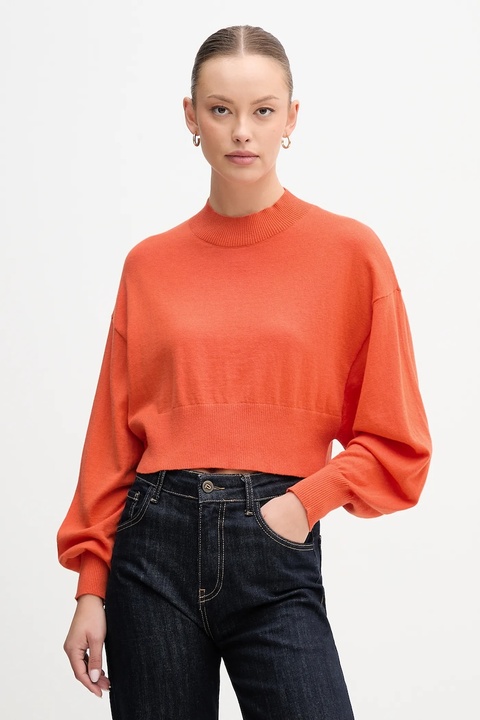 United Colors of Benetton sweter z dodatkiem wełny damski kolor pomarańczowy lekki z półgolfem 1Y6SD2041 - zdjęcie produktu nr 1