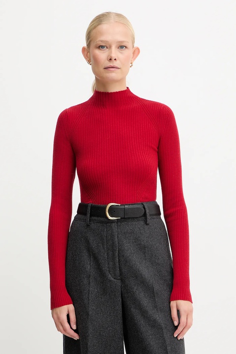 Twinset sweter wełniany damski kolor czerwony lekki z półgolfem 252TT3111 - zdjęcie produktu nr 1