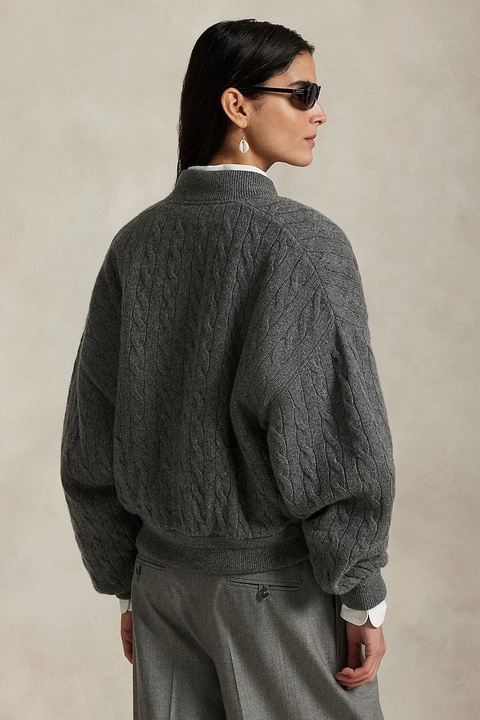 Polo Ralph Lauren kurtka bomber wełniana damskie kolor szary przejściowa 211966122 - zdjęcie produktu nr 2