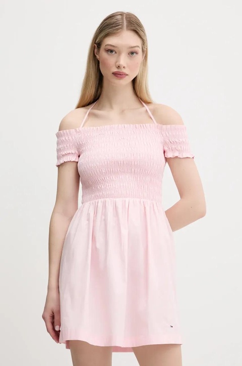 Tommy Jeans sukienka bawełniana kolor różowy mini rozkloszowana DW0DW20343 - zdjęcie produktu nr 1