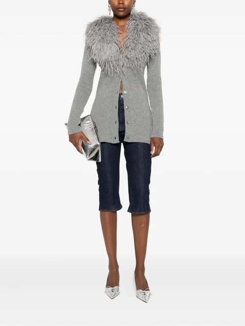 Blumarine feather-trimmed wool cardigan - Grey - zdjęcie produktu nr 2
