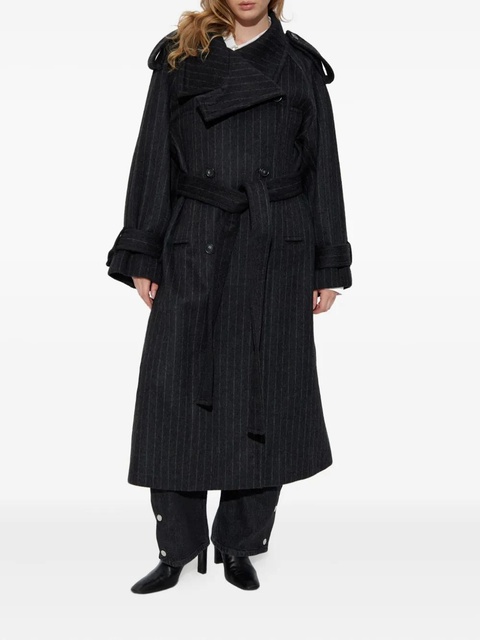 Sportmax pinstripe-pattern belted coat - Black - zdjęcie produktu nr 2