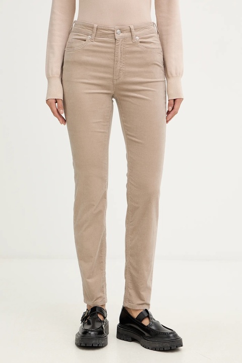 Marc O'Polo spodnie damskie kolor beżowy dopasowane high waist 511096811111 - zdjęcie produktu nr 1