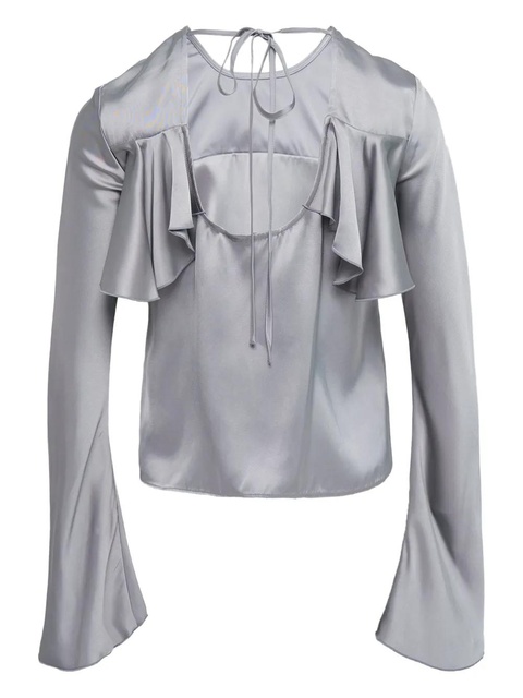 GANNI ruffled long-sleeved blouse - Grey - zdjęcie produktu nr 2