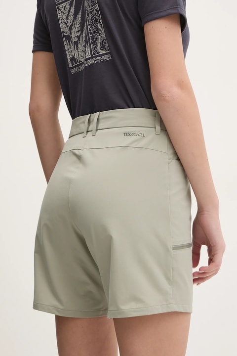 Jack Wolfskin szorty outdoorowe Prelight Stride kolor zielony gładkie high waist A63785 - zdjęcie produktu nr 2