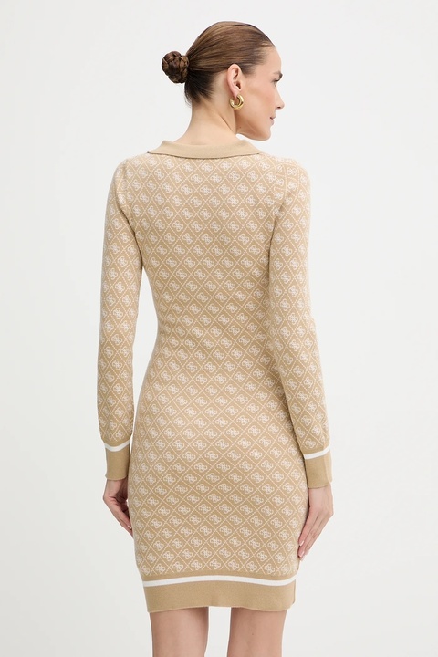 Guess sukienka z domieszką wełny AUBREY kolor beżowy mini dopasowana W5BK25 Z3JD2 - zdjęcie produktu nr 1