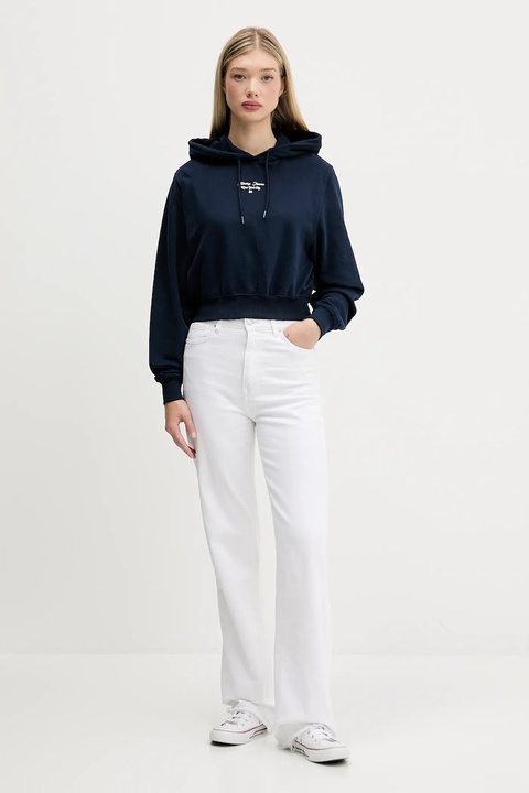 Tommy Jeans bluza bawełniana damska kolor granatowy z kapturem z nadrukiem DW0DW22170 - zdjęcie produktu nr 2