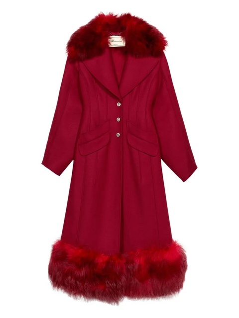Blumarine faux-fur-trimmed coat - Red - zdjęcie produktu nr 1