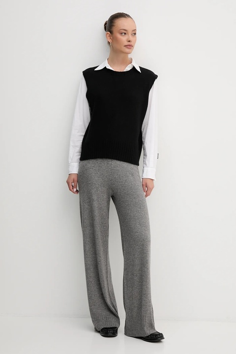 United Colors of Benetton spodnie z dodatkiem wełny damskie kolor szary szerokie high waist 102HDF00Z - zdjęcie produktu nr 1