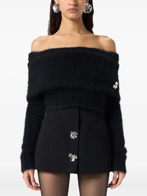 Blumarine floral-appliqué off-shoulder top - Black - zdjęcie produktu nr 2