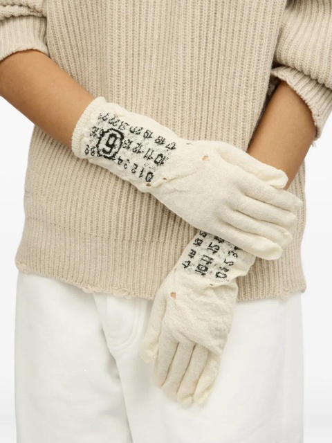 MM6 Maison Margiela numbers-motif knitted gloves - White - zdjęcie produktu nr 2
