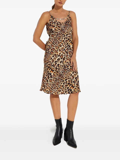 Rabanne chain-detail leopard-print midi dress - Brown - zdjęcie produktu nr 1
