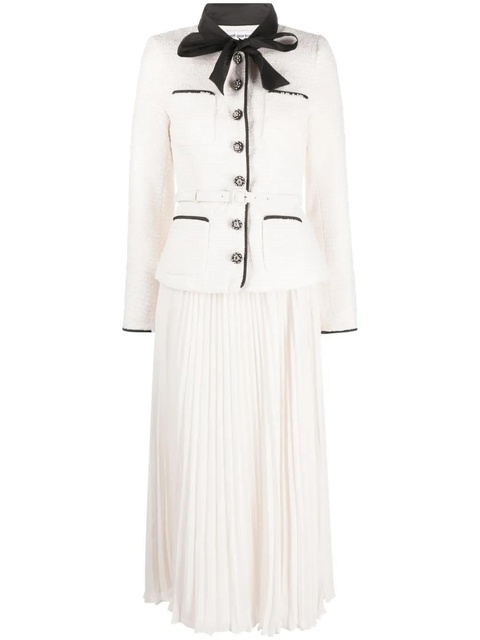 Self-Portrait lavaliere-neck bouclé midi dress - White - zdjęcie produktu nr 1