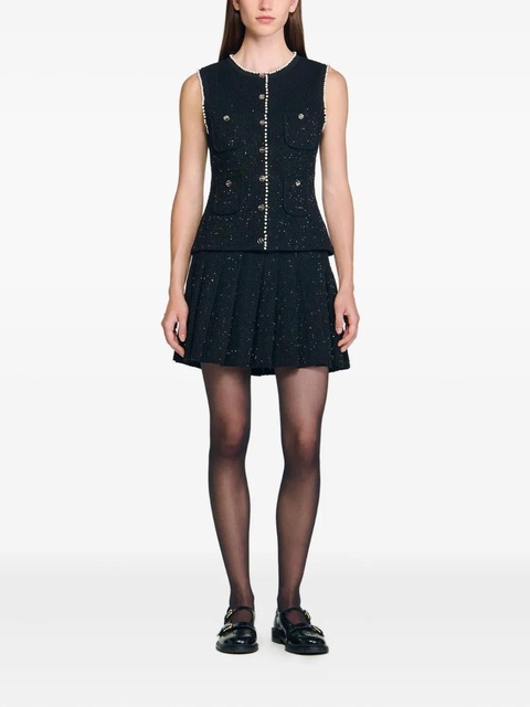 SANDRO pearl-trimmed tweed waistcoat - Black - zdjęcie produktu nr 1