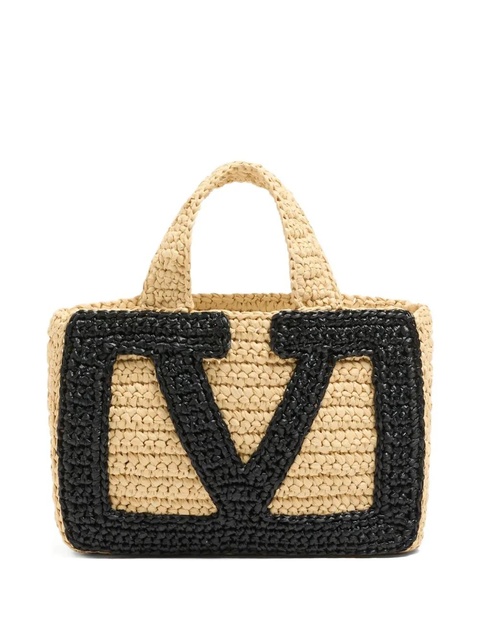 Valentino Garavani small Viva Superstar raffia tote bag - Neutrals - zdjęcie produktu nr 1