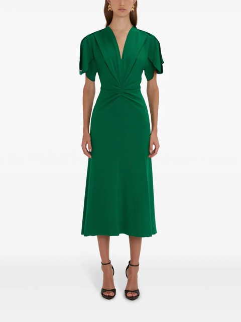 Victoria Beckham V-neck gathered midi dress - Green - zdjęcie produktu nr 2